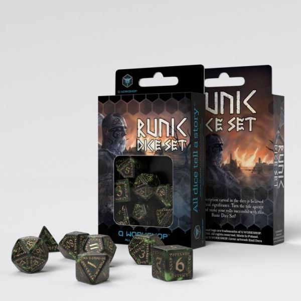 Dados Q Workshop Runic Green & Gold Dice Set | Accesorios | Gameria