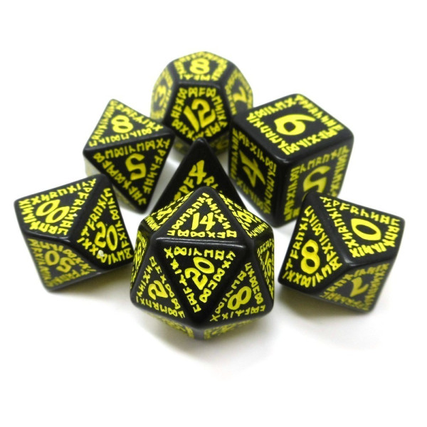 Dados Q Workshop Runic Black & Yellow Dice Pack | Accesorios | Gameria