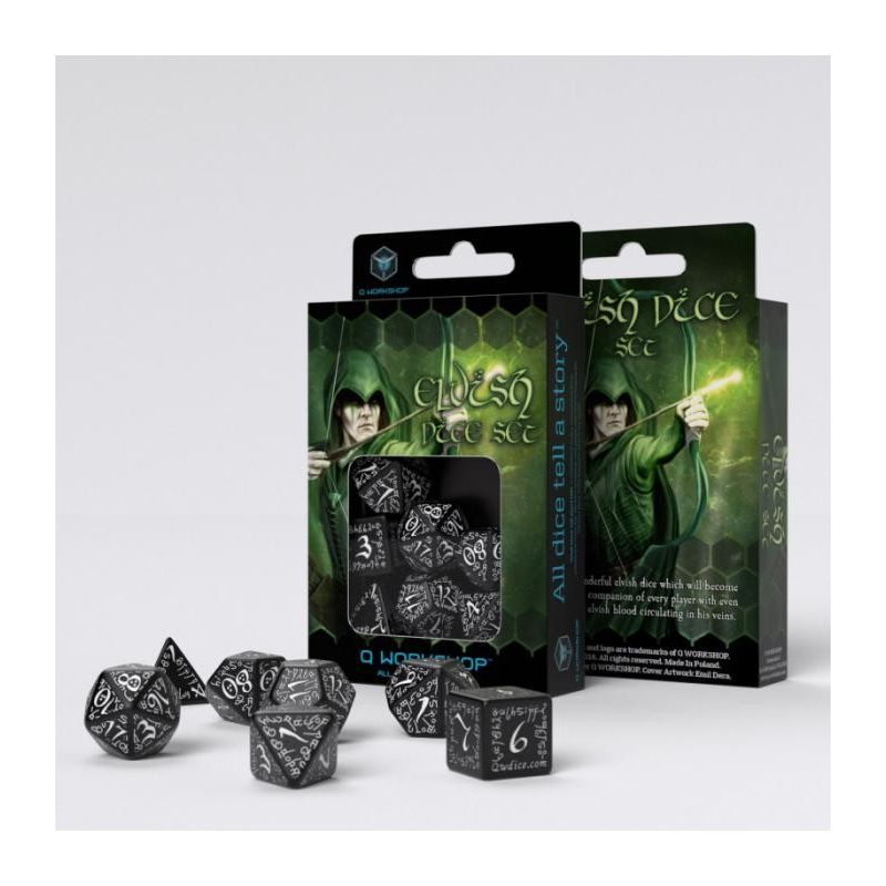 Dados Q Workshop Elvish Black & White Dice Pack | Accesorios | Gameria