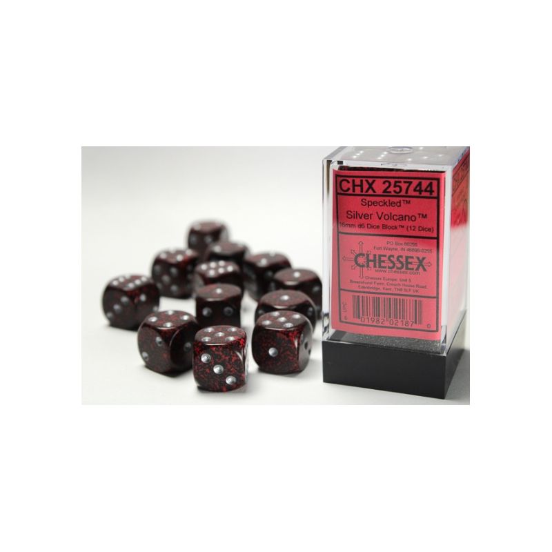 Dados Chessex Speckled 16mm D6 (12 Unidades) Silver Volcano | Accessorios | Gameria