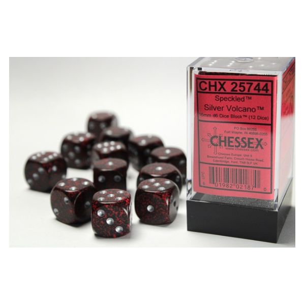 Dados Chessex Speckled 16mm D6 (12 Unidades) Silver Volcano | Accessorios | Gameria