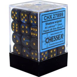 Dados Chessex Signature 12mm D6 with Pips Dice Blocks Lustrous Shadow w/Gold (36 Unidades)  | Accesorios | Gameria