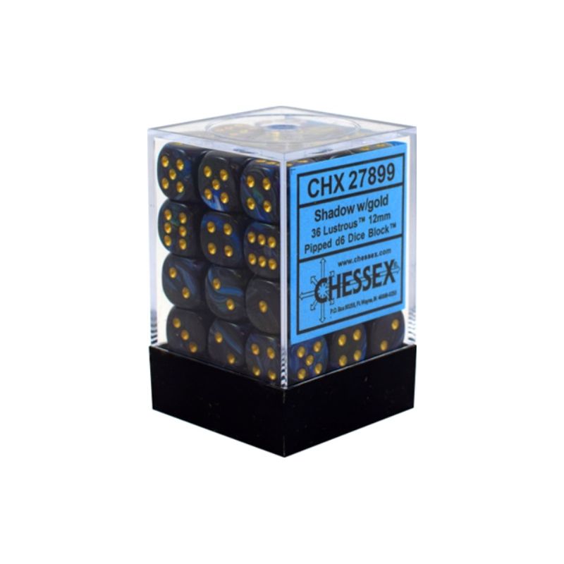 Dados Chessex Signature 12mm D6 with Pips Dice Blocks Lustrous Shadow w/Gold (36 Unidades)  | Accesorios | Gameria