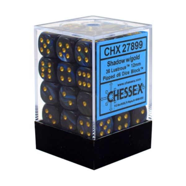 Dados Chessex Signature 12mm D6 with Pips Dice Blocks Lustrous Shadow w/Gold (36 Unidades)  | Accesorios | Gameria
